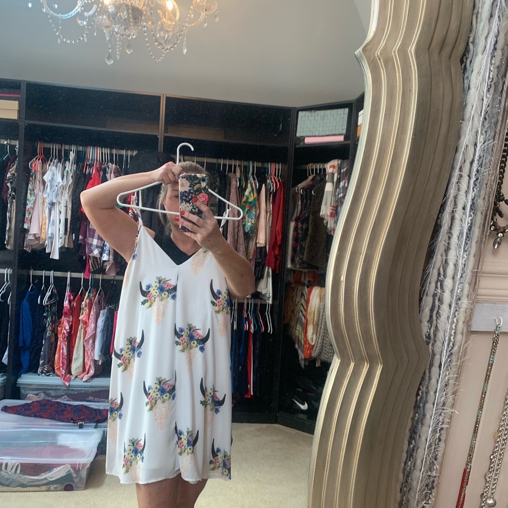 Peach Love California White Dress with Floral Accents